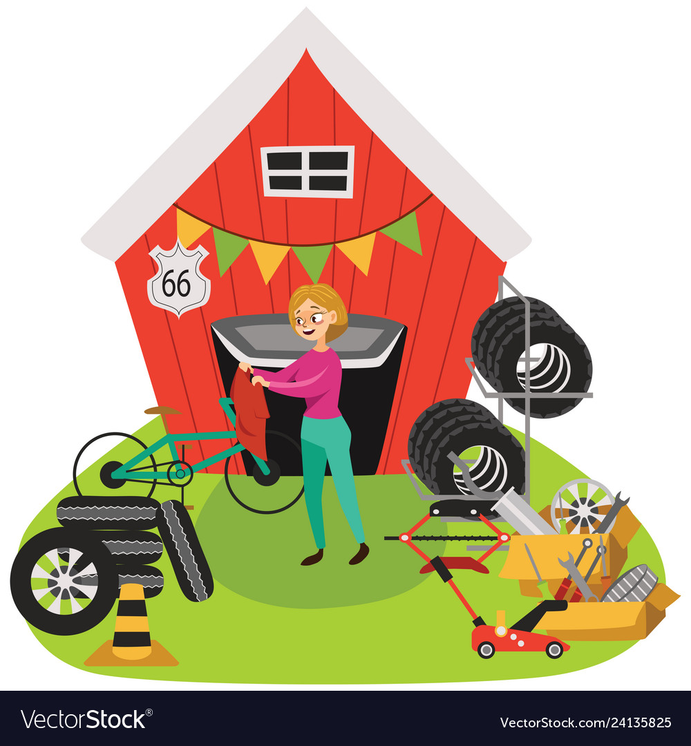Sell Car For Parts >> Garage Sale Woman Sell Used Car Parts Tires Vector Image Sell Car For Parts >> Garage Sale Woman Sell Used Car Parts Tires Vector Image
