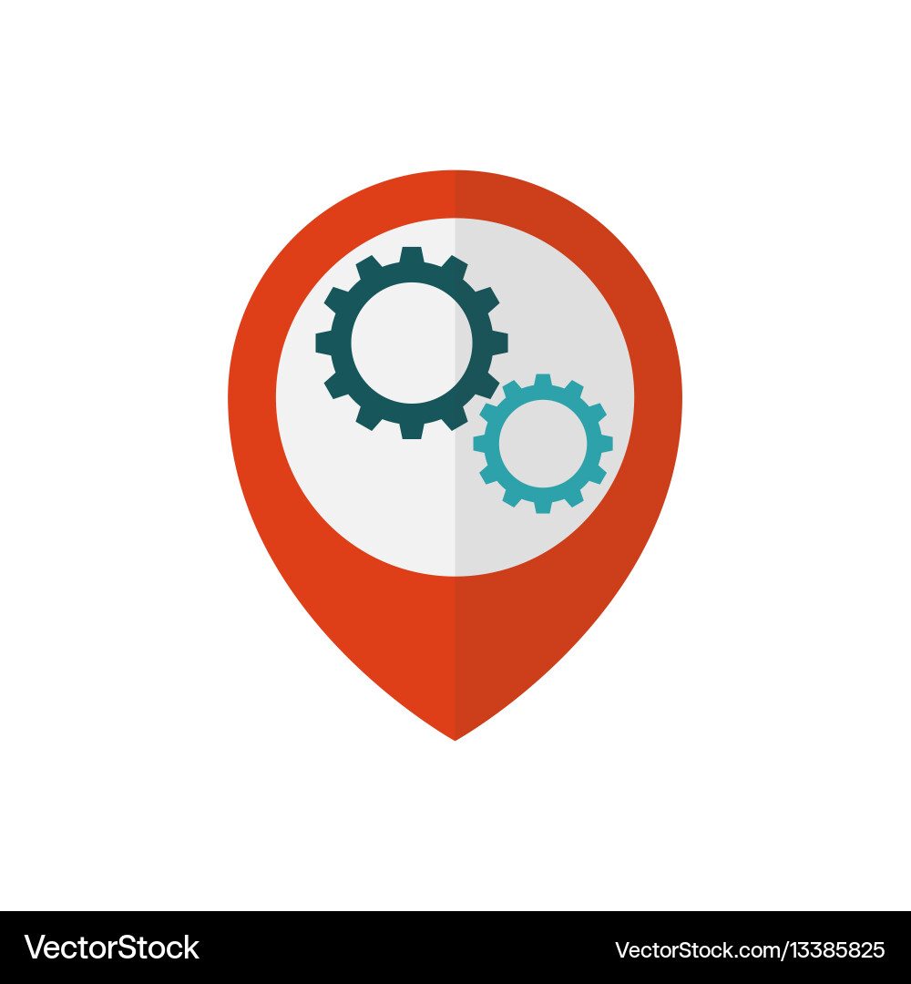 Map pointer with gears inside Royalty Free Vector Image