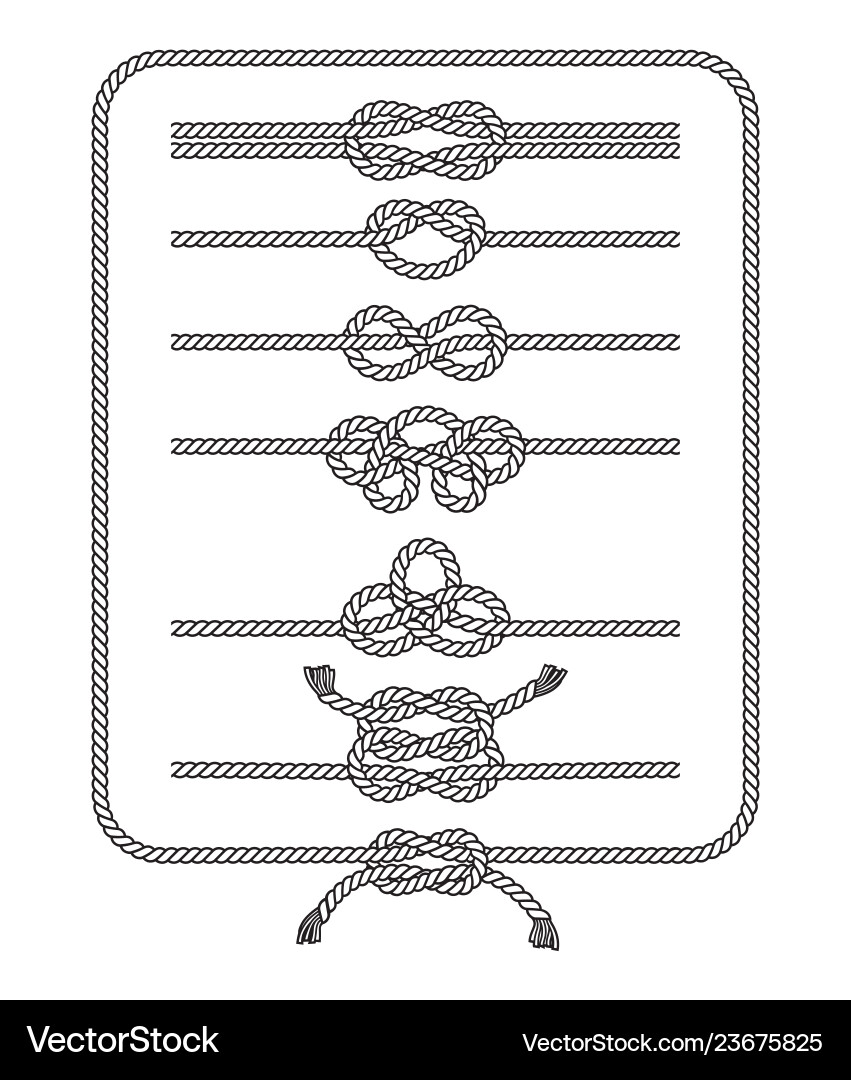 Rope knots silhouette line collection Royalty Free Vector