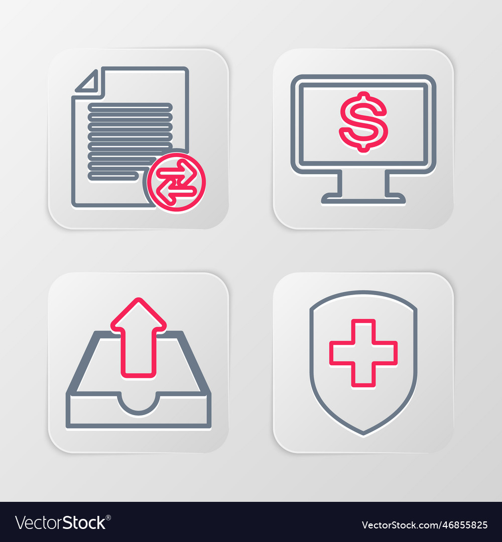 Set line medical shield with cross upload inbox vector image Set line medical shield with cross upload inbox