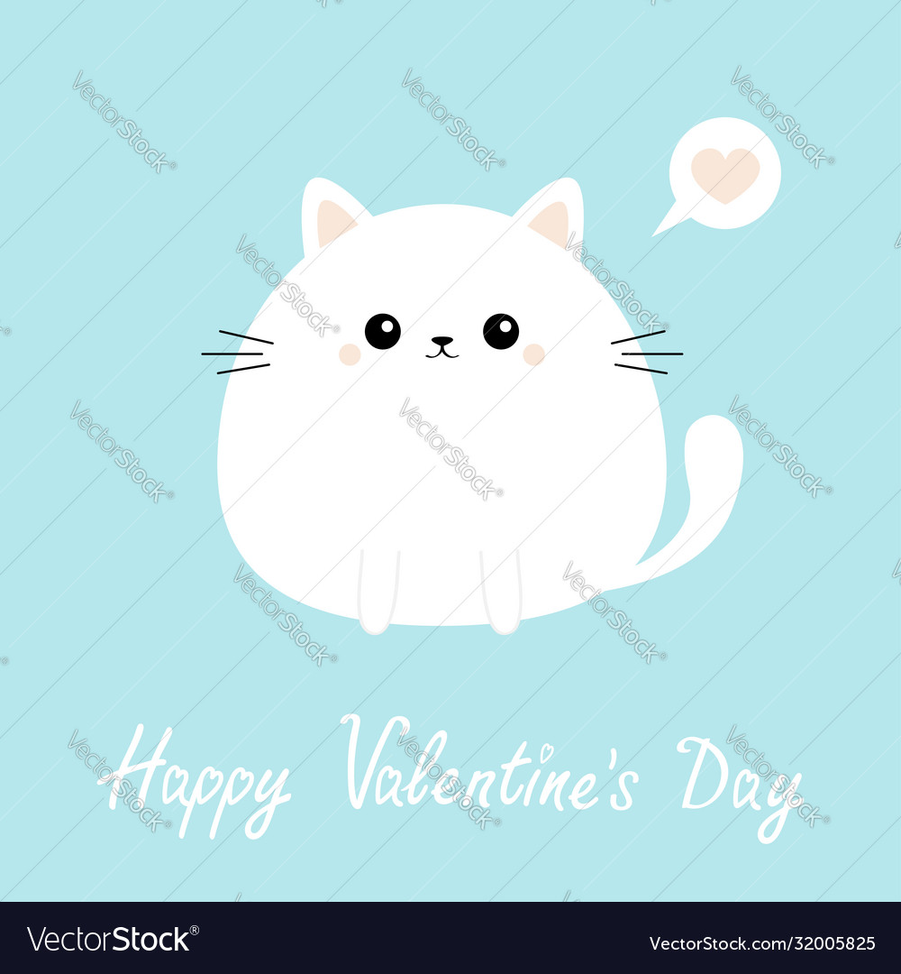 White cat kitten kitty icon happy valentines day Vector Image