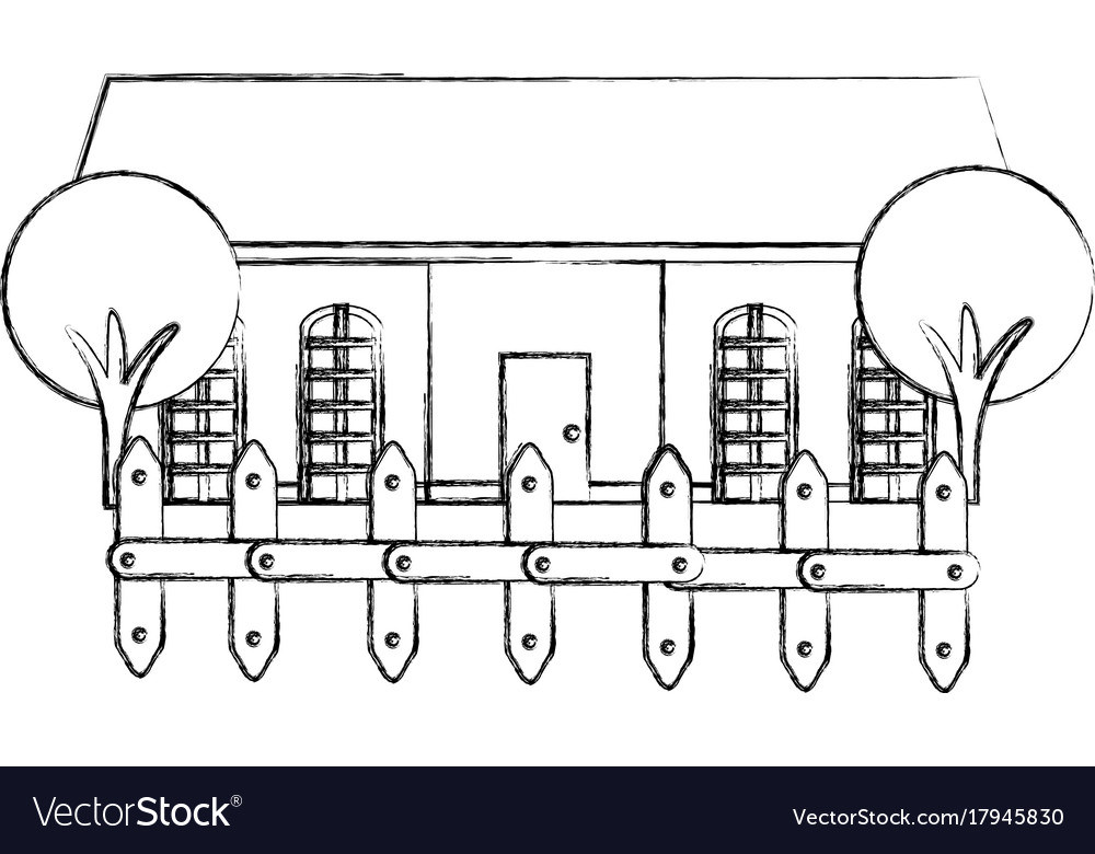Beautiful house building with trees and fence