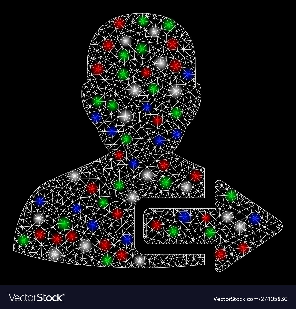 Bright mesh 2d user logout arrow with flash spots vector image Bright mesh 2d user logout arrow with flash spots