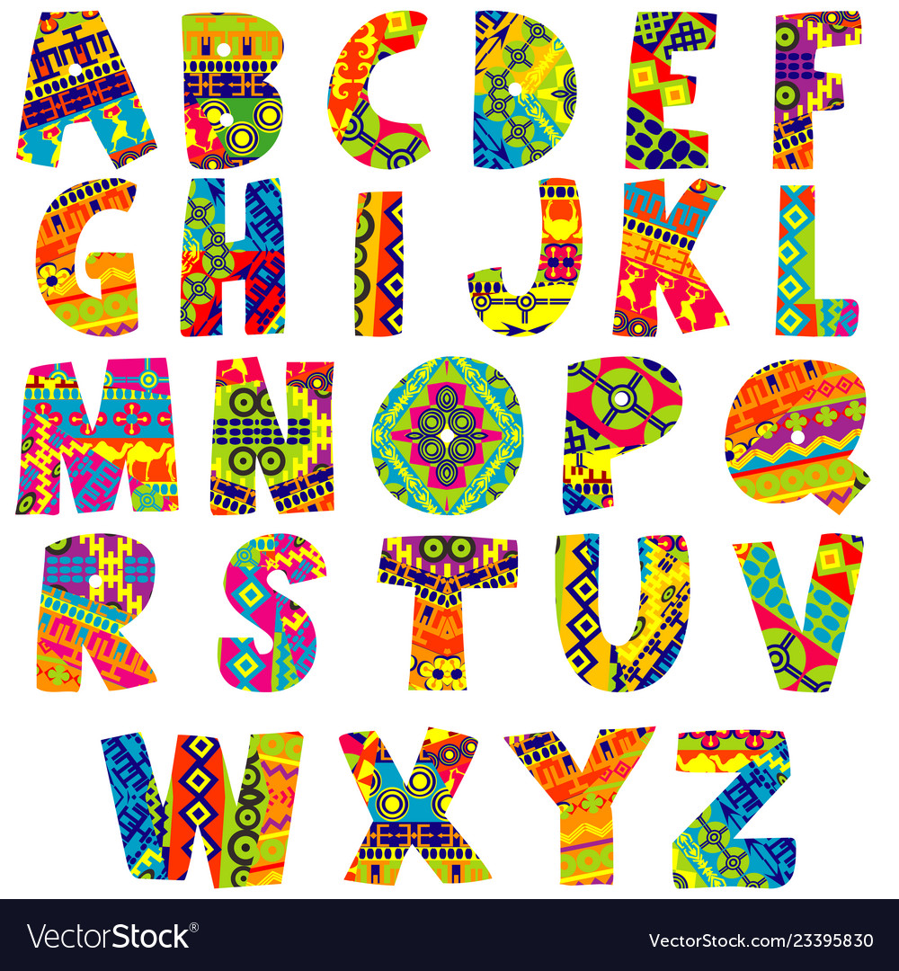 Colorful alphabet with ethnic motifs Royalty Free Vector