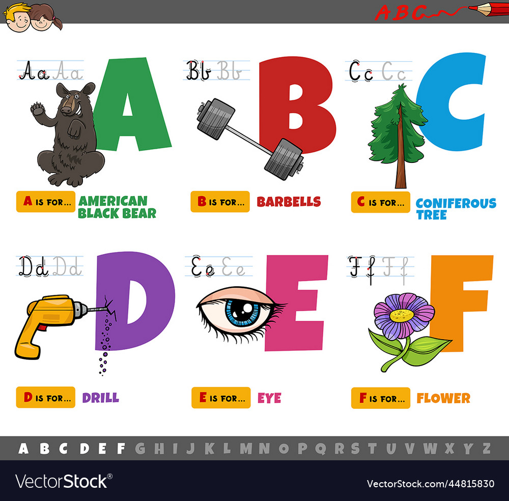 Educational cartoon alphabet letters for children Vector Image