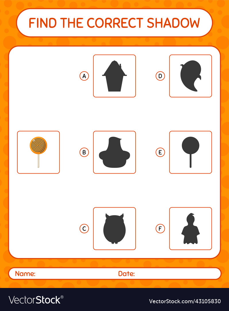 Find the correct shadows game with lollipop vector image Find the correct shadows game with lollipop