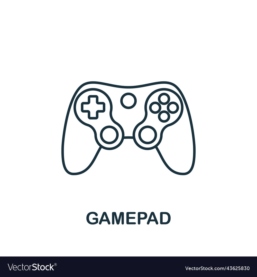 Gamepad icon monochrome simple line game element vector image Gamepad icon monochrome simple line game element