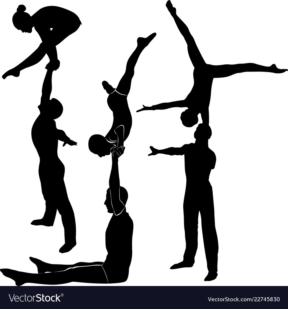 Gymnasts acrobats black silhouette