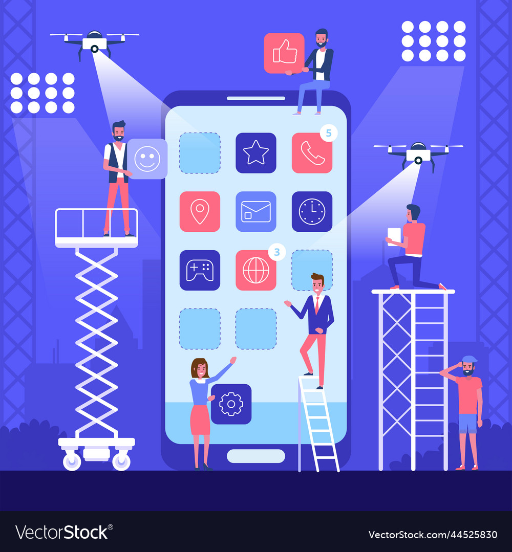 Mobile technology app design and development vector image Mobile technology app design and development