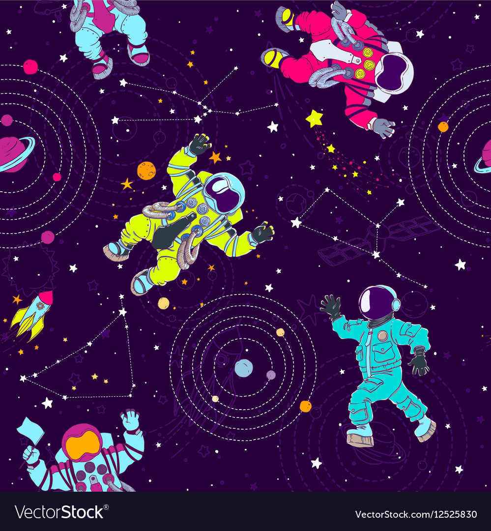 Seamless pattern with astronauts constellations