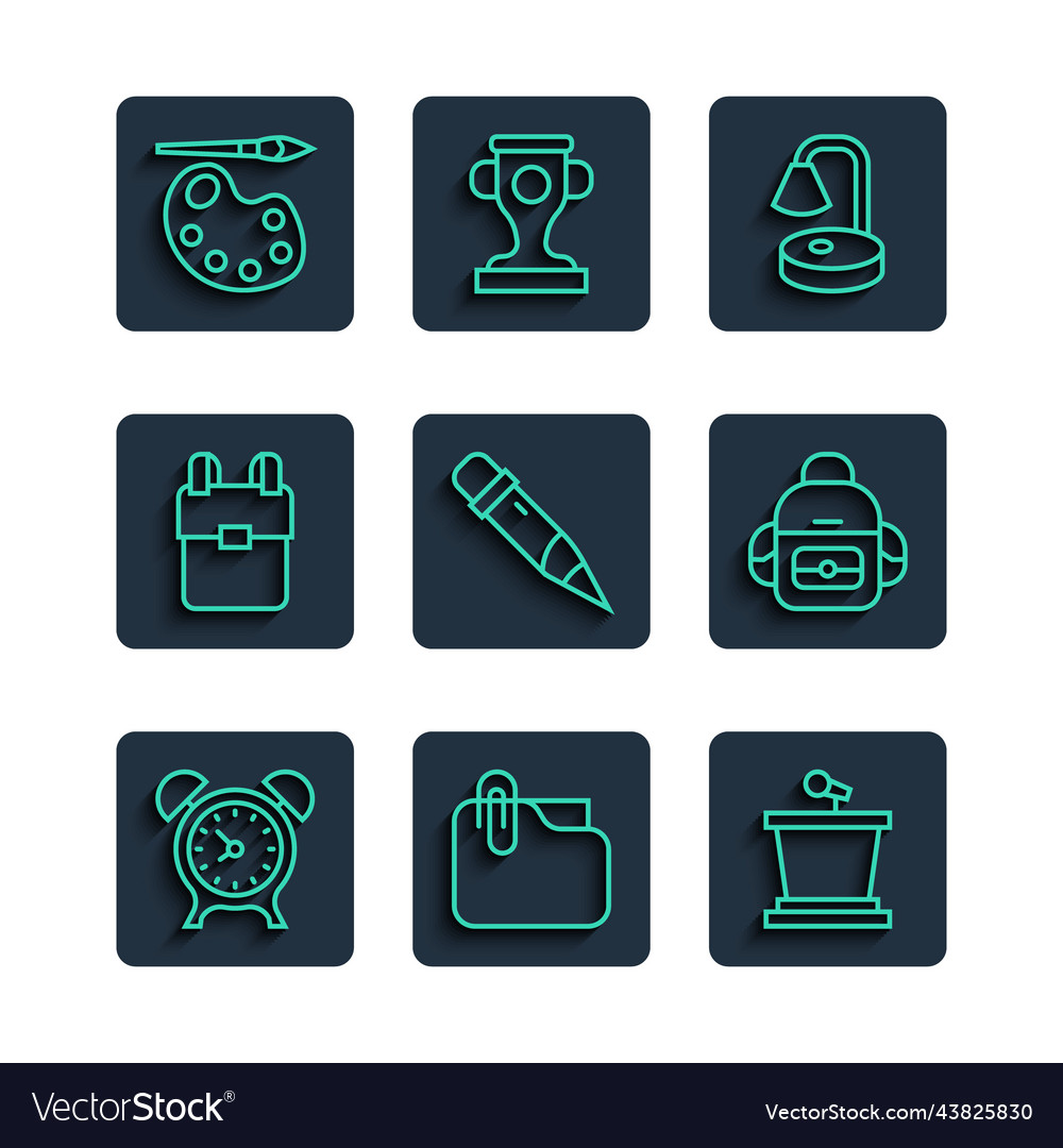 Set line alarm clock document folder with clip vector image Set line alarm clock document folder with clip