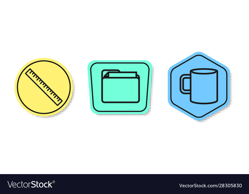 Set line ruler document folder and coffee cup