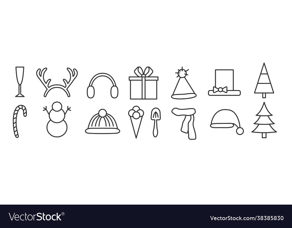 Set linear new year objects flat icons Vector Image Set linear new year objects flat icons