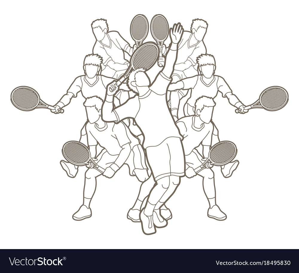 Tennis players men action outline