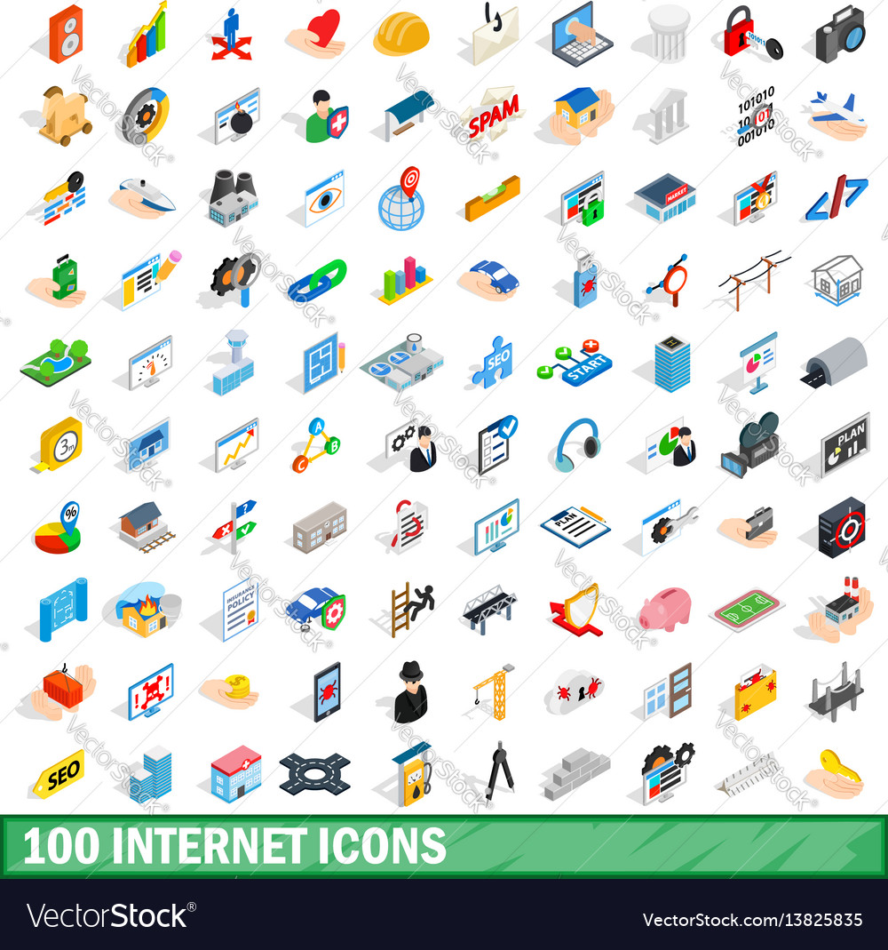 100 internet icons set isometric 3d style Vector Image