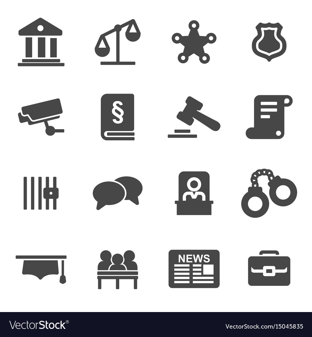 Black Justice Icons Set Royalty Free Vector Image