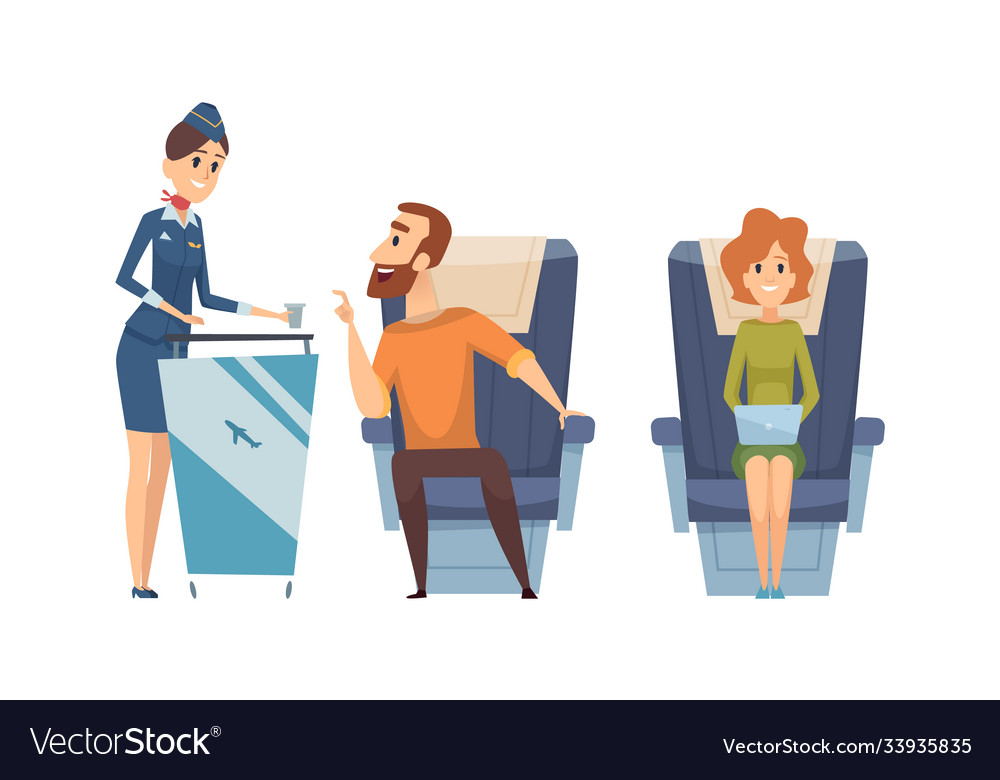 Board service stewardess with drink lunch time vector image Board service stewardess with drink lunch time