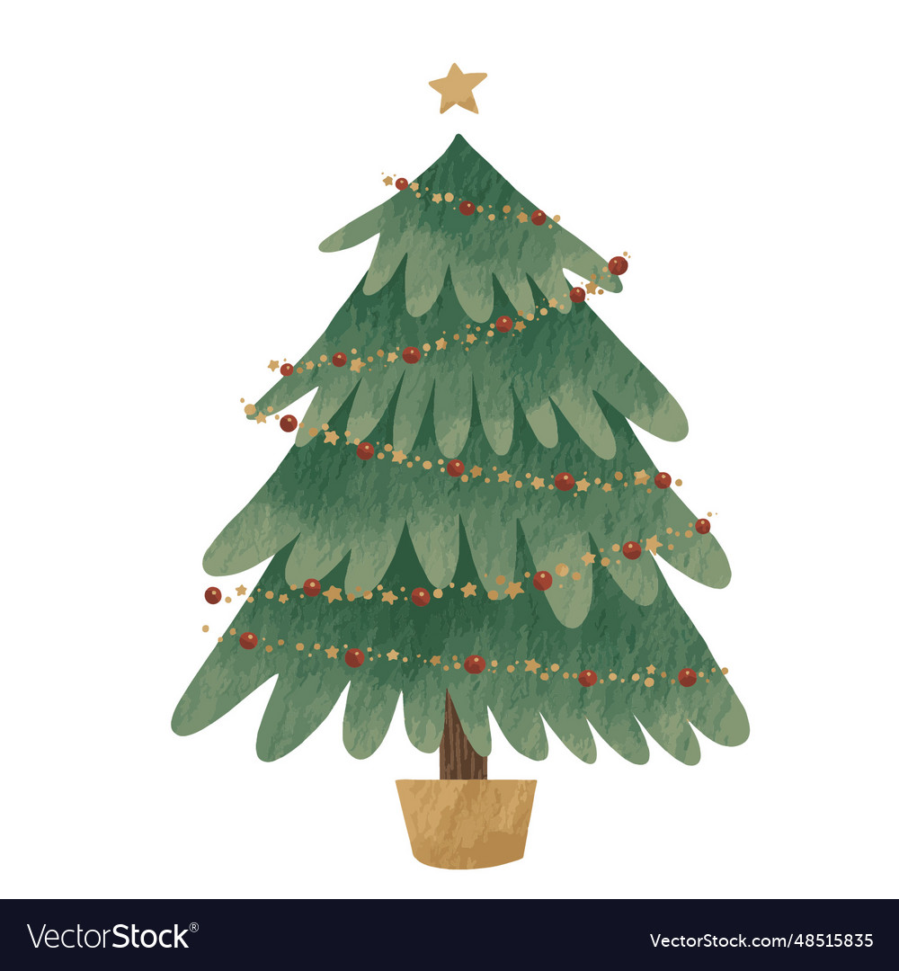 Christmas pine tree with star and ball