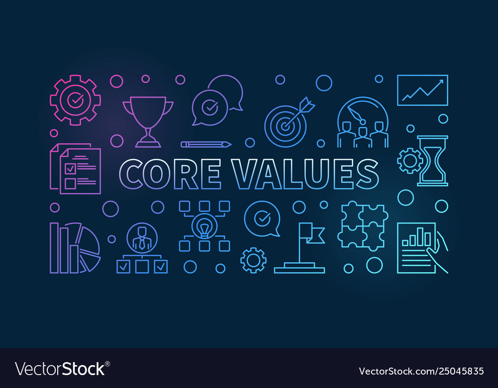 Core values horizontal colorful outline vector image Core values horizontal colorful outline