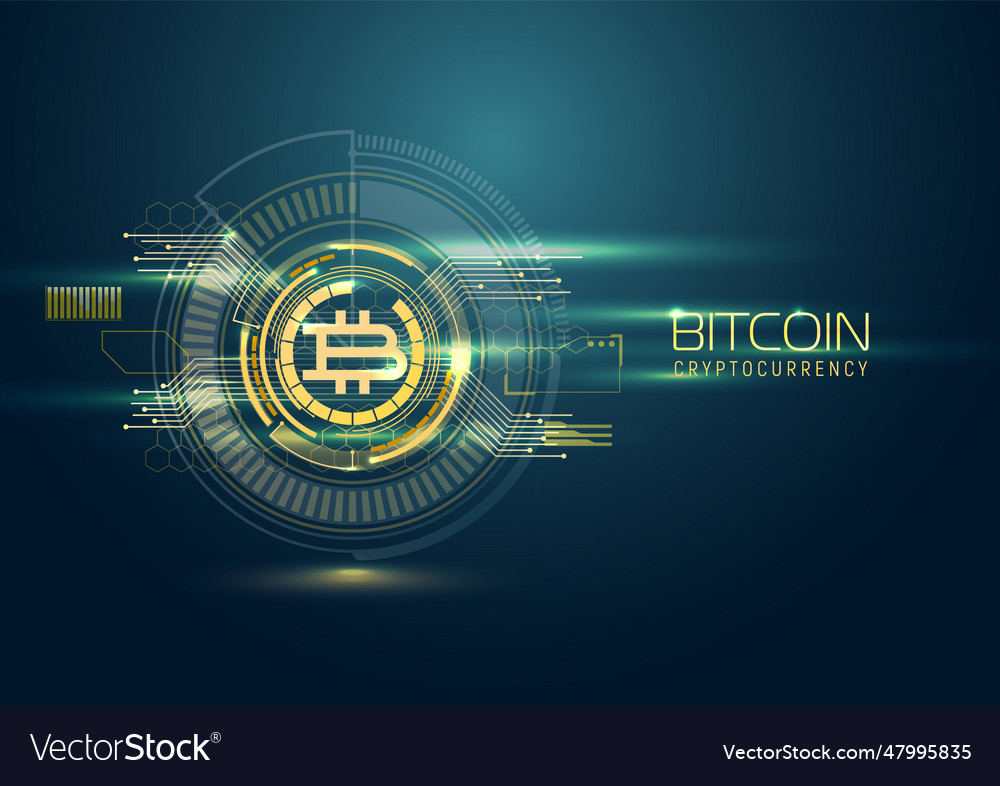 Futuristic digital background with bitcoin