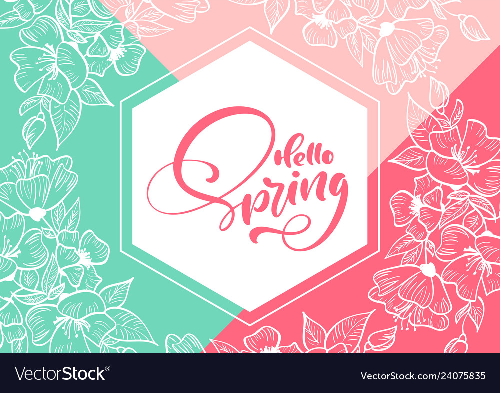 Geometric frame with handwritten text hello spring vector image Geometric frame with handwritten text hello spring