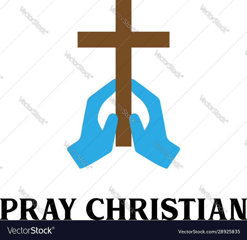 Hand pray with cross religion logo desi