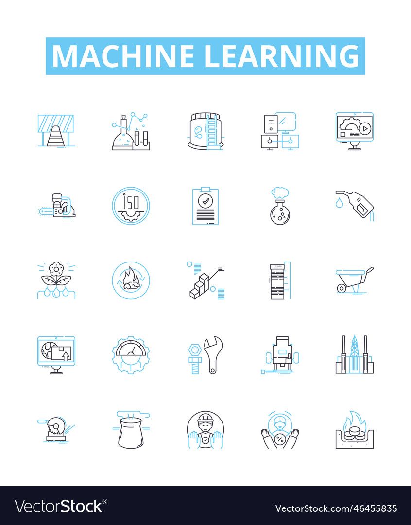 Machine learning line icons set vector image Machine learning line icons set