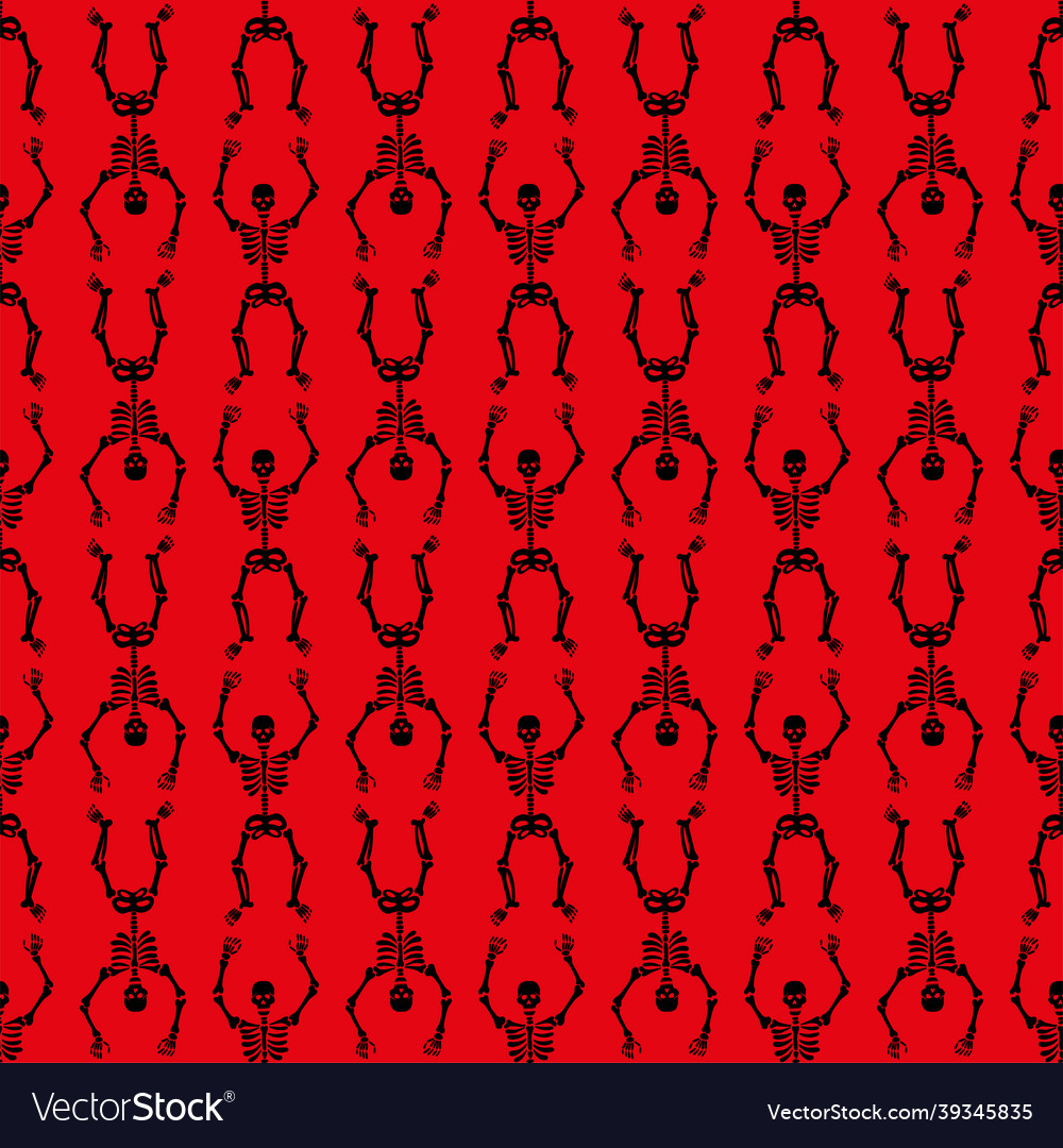 Pattern of skeletons on a red background vector image Pattern of skeletons on a red background