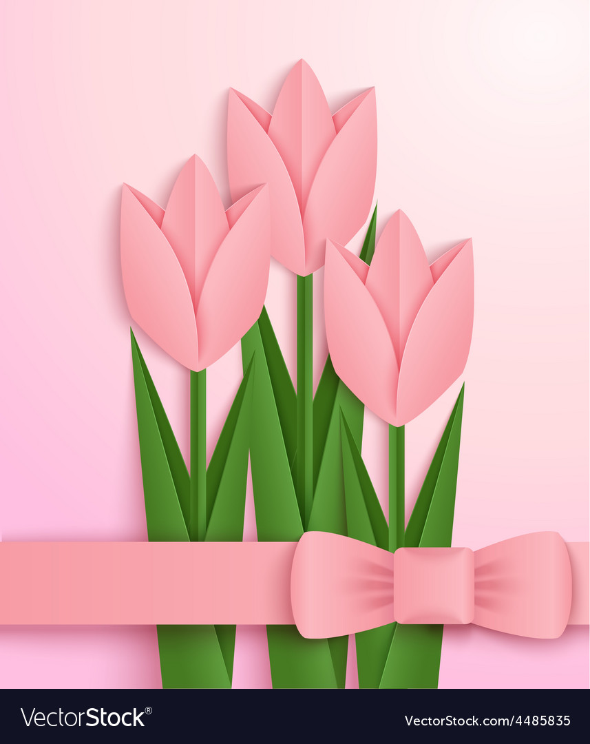 pink paper tulips card royalty free vector image