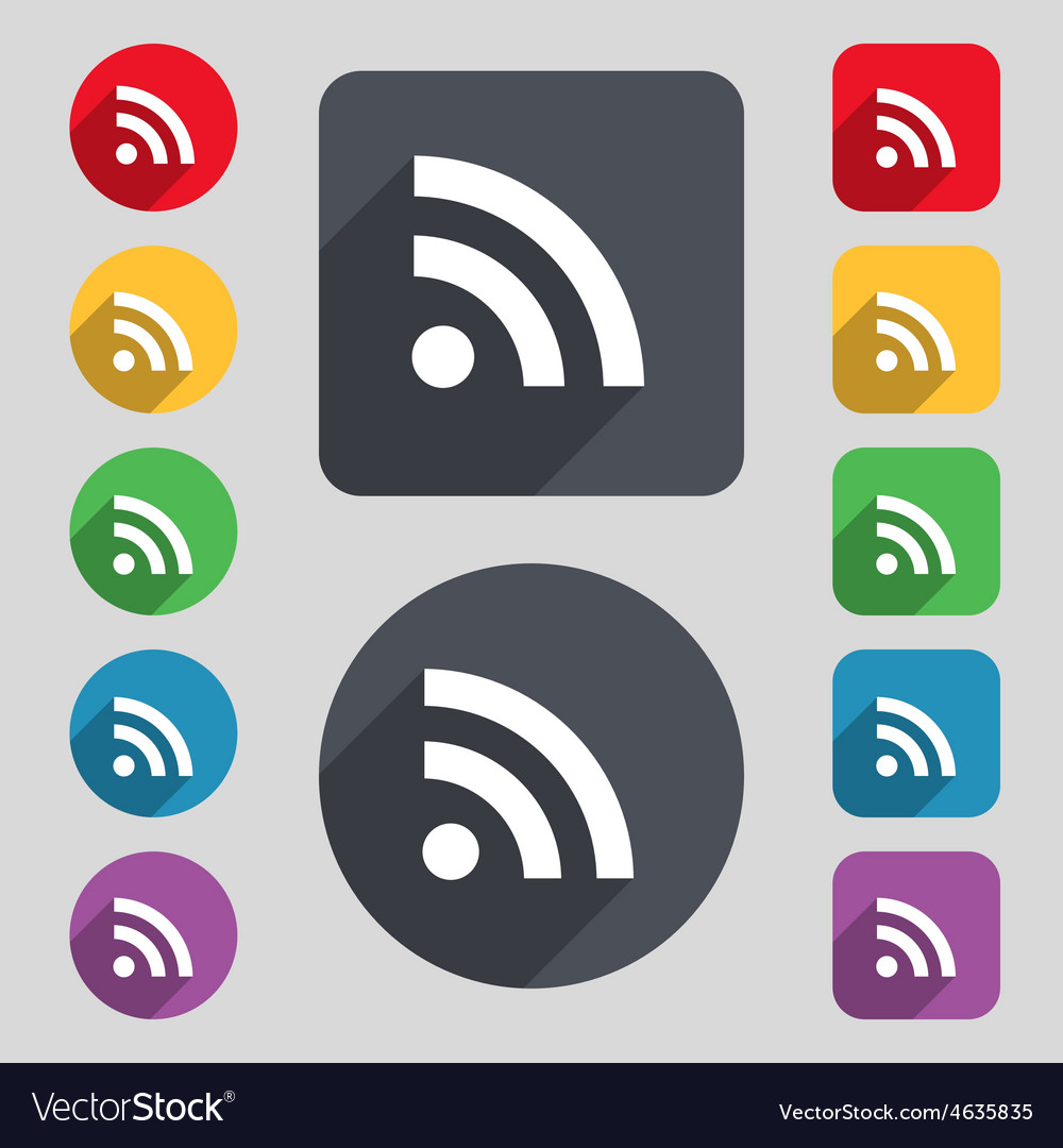 Rss feed icon sign a set of 12 colored buttons