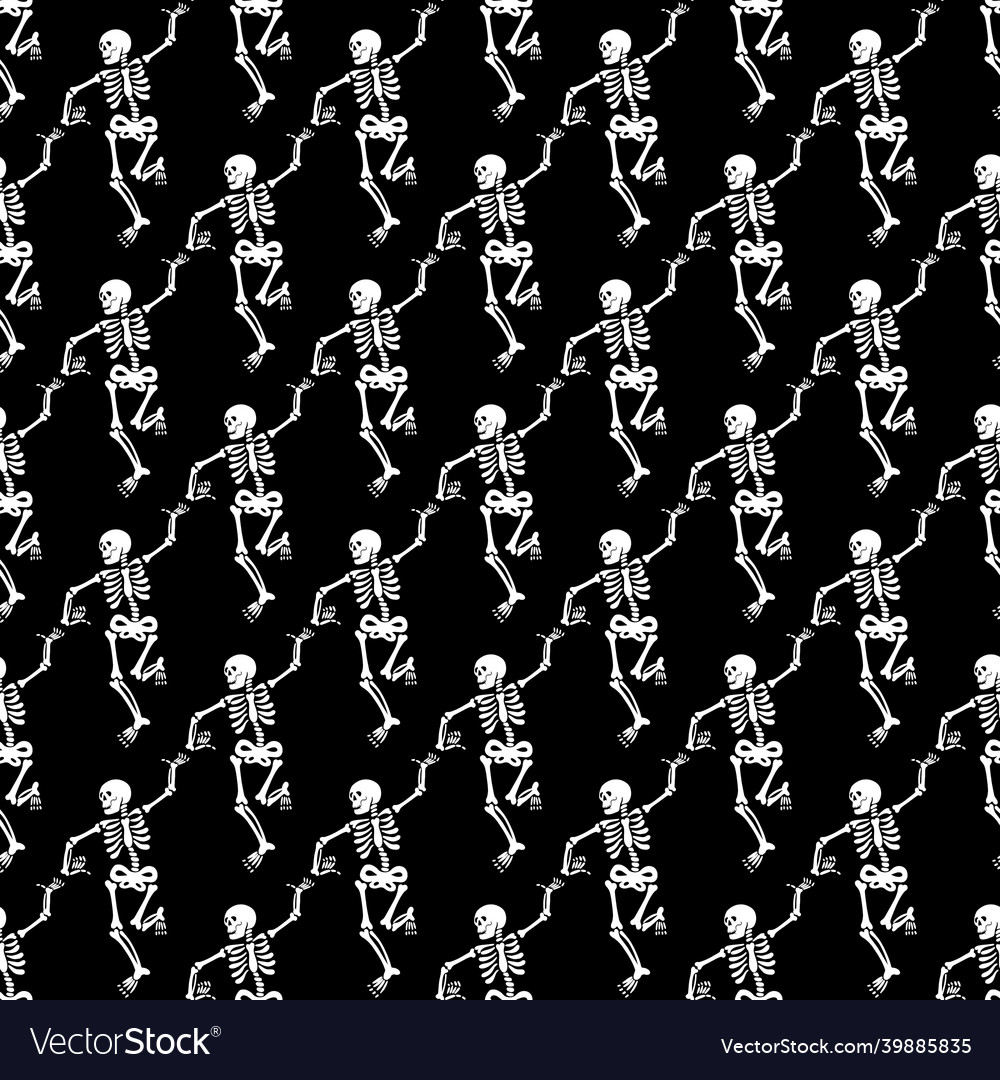 Seamless pattern with black skeletons