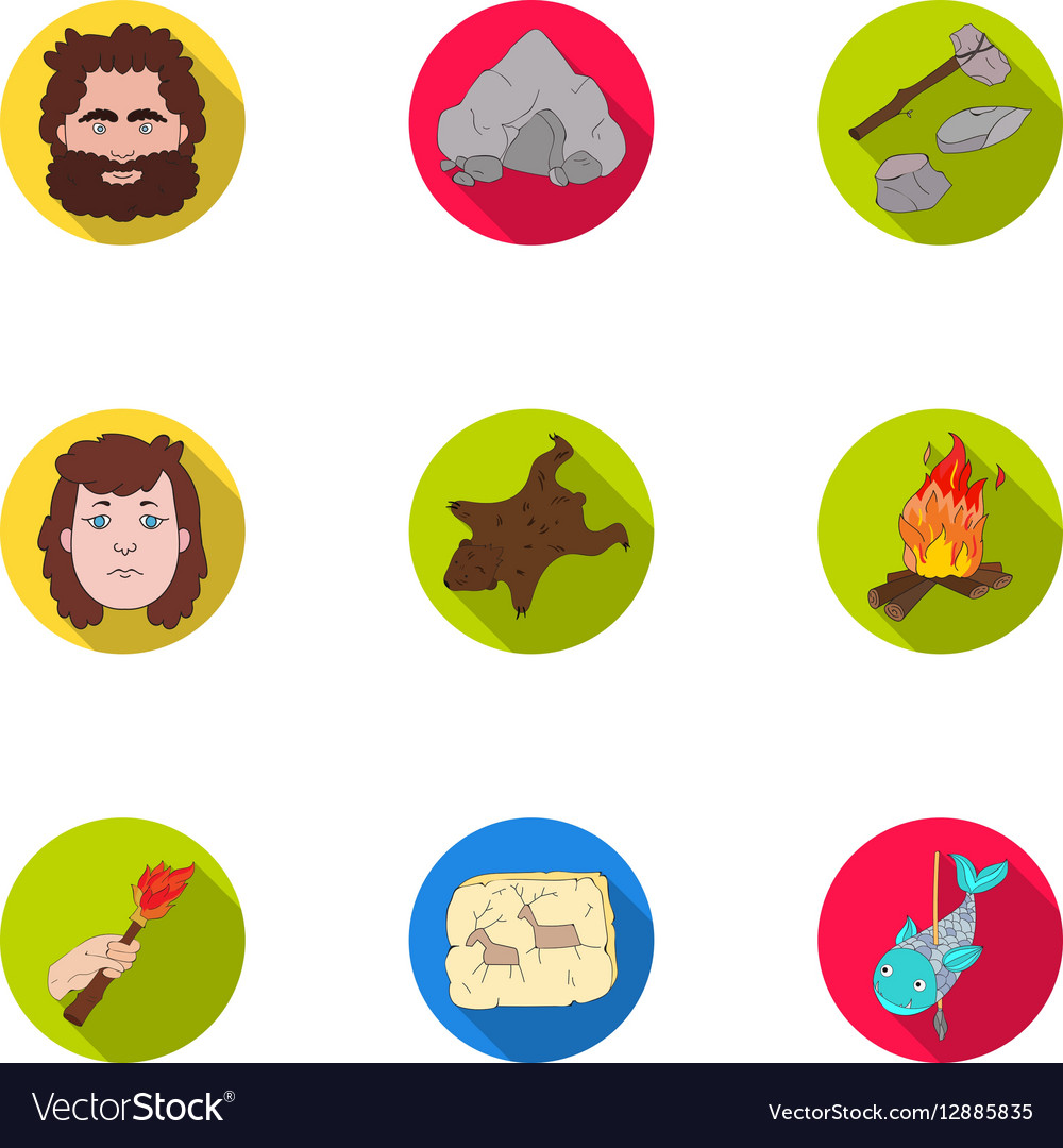 Stone age set icons in flat style big collection Vector Image