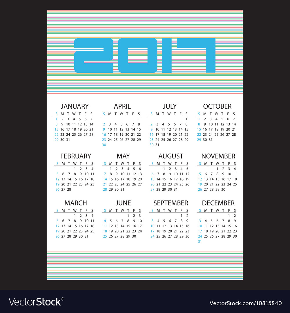 2017 simple business wall calendar with horizontal