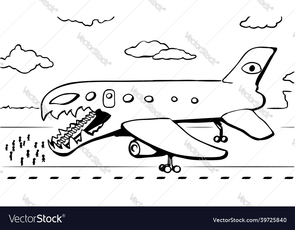 Airplane monster jaws line cartoon