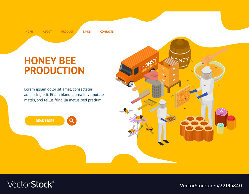 Apiary concept landing web page 3d isometric view vector image Apiary concept landing web page 3d isometric view