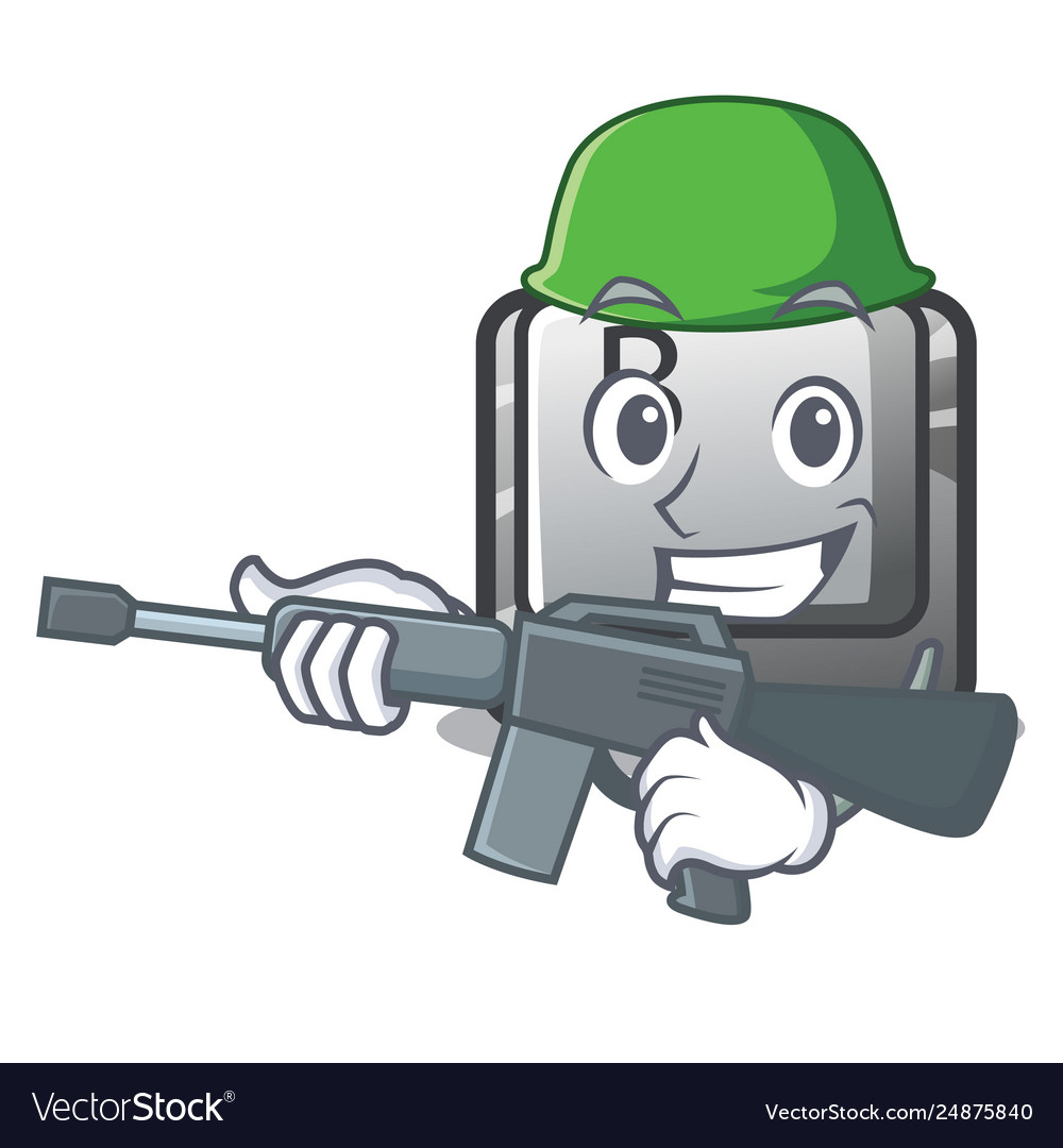 Army button b installed on cartoon computer vector image Army button b installed on cartoon computer