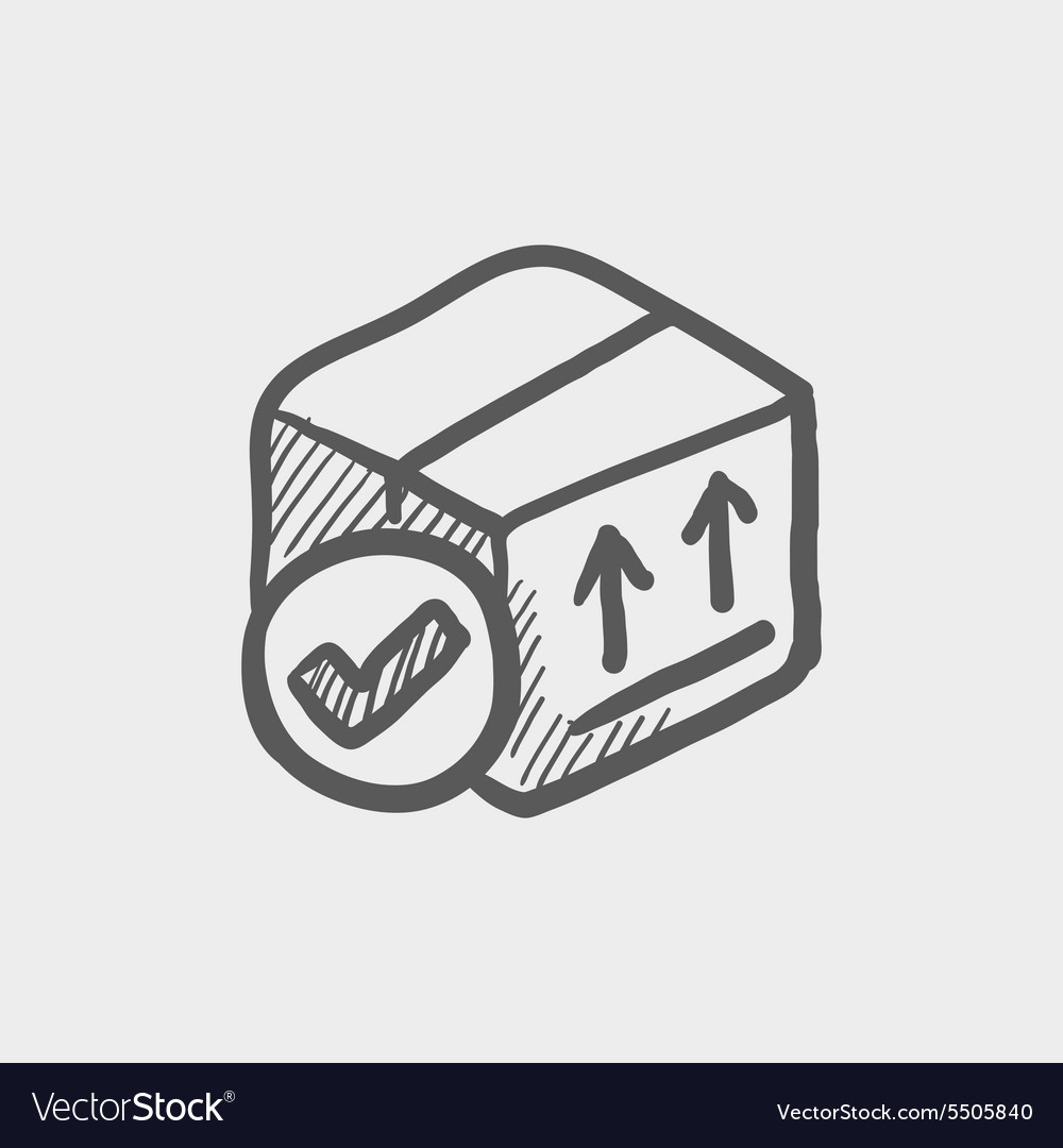 Box with validation mark sketch icon