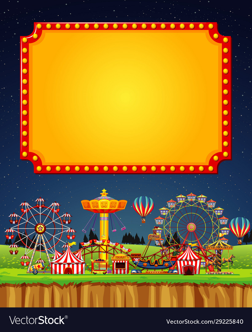 Circus scene with sign template in sky