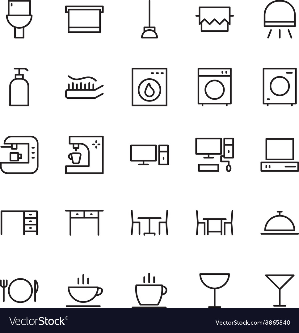 Hotel Line Icons - Bathroom & Amenities