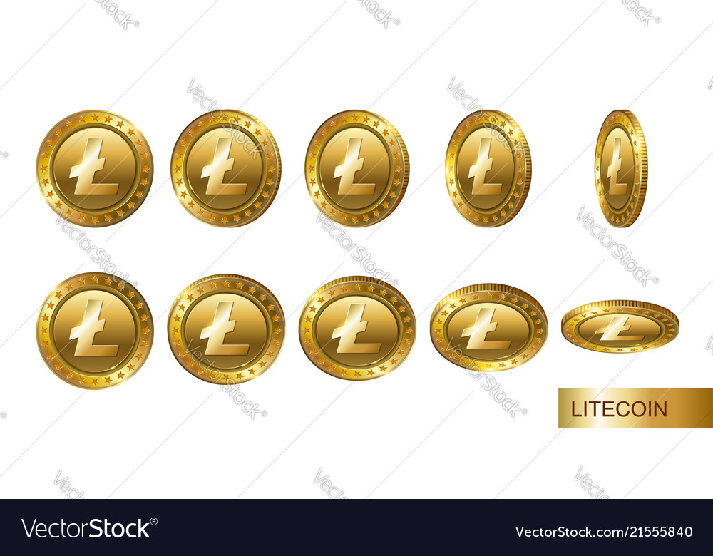 Litecoin set of realistic 3d gold crypto coins