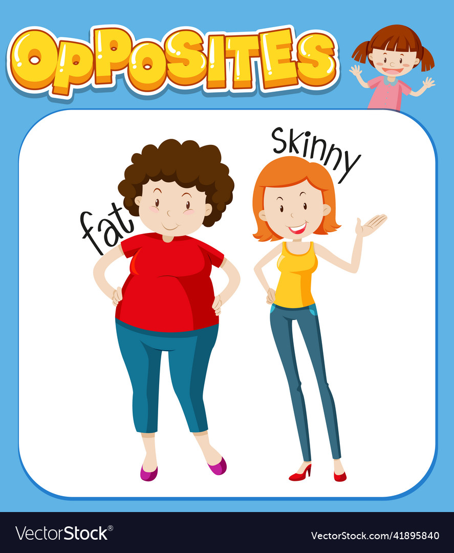 Opposite words for fat and skinny Royalty Free Vector Image