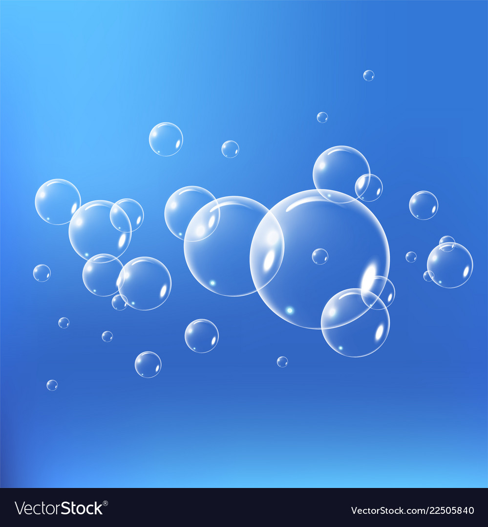 Realistic Soap Bubbles Set Isolated On The Blue Vector Image