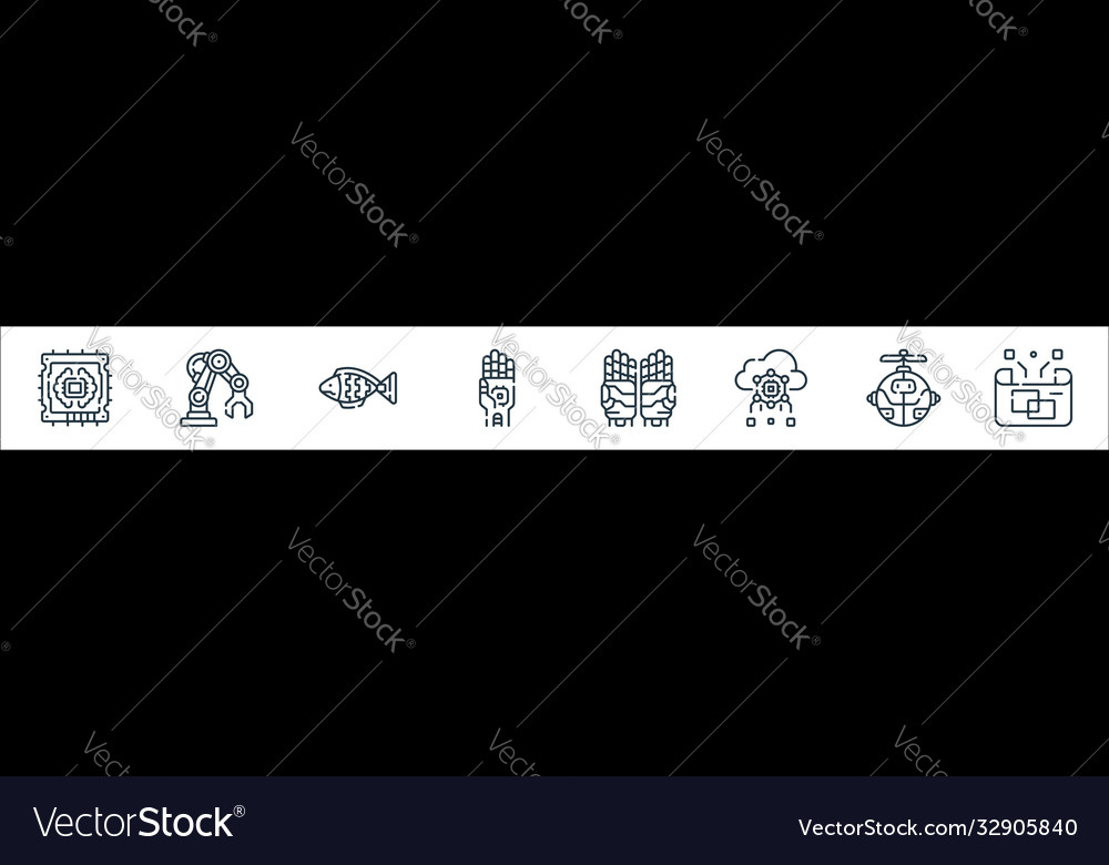 Robotics line icons linear set quality vector image Robotics line icons linear set quality