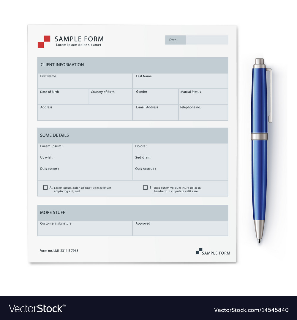 Sample form mock-up