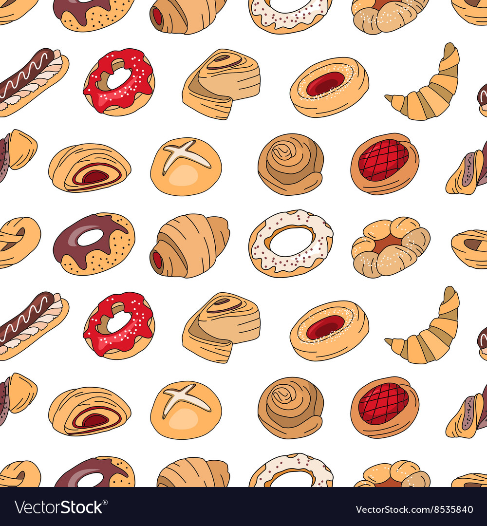Seamless pattern with different pastry