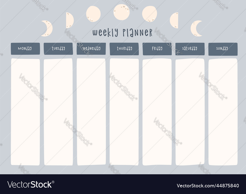 Weekly planner with moon phases