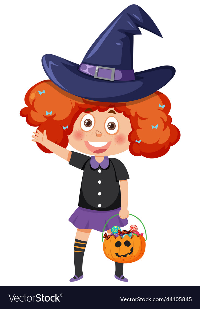 A girl wearing witch costume for halloween