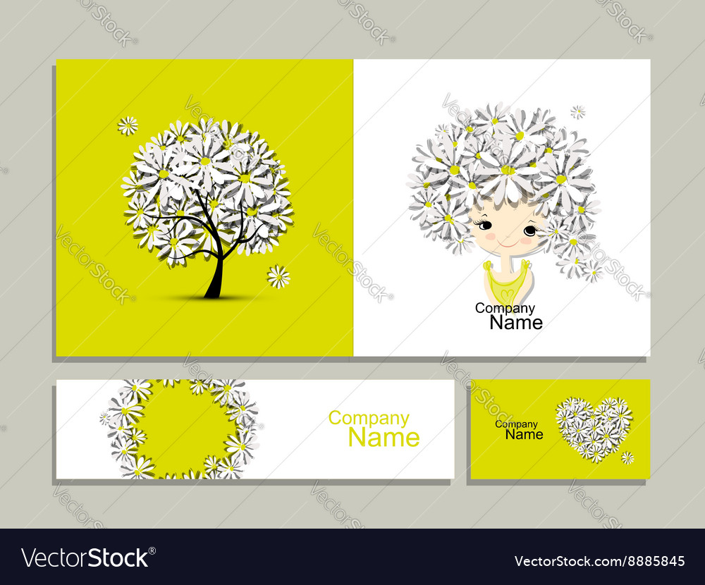 Business cards with floral girl for your design