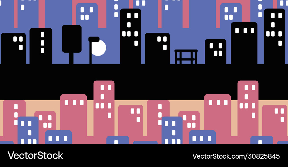 Evening cityscape seamless pattern Royalty Free Vector Image
