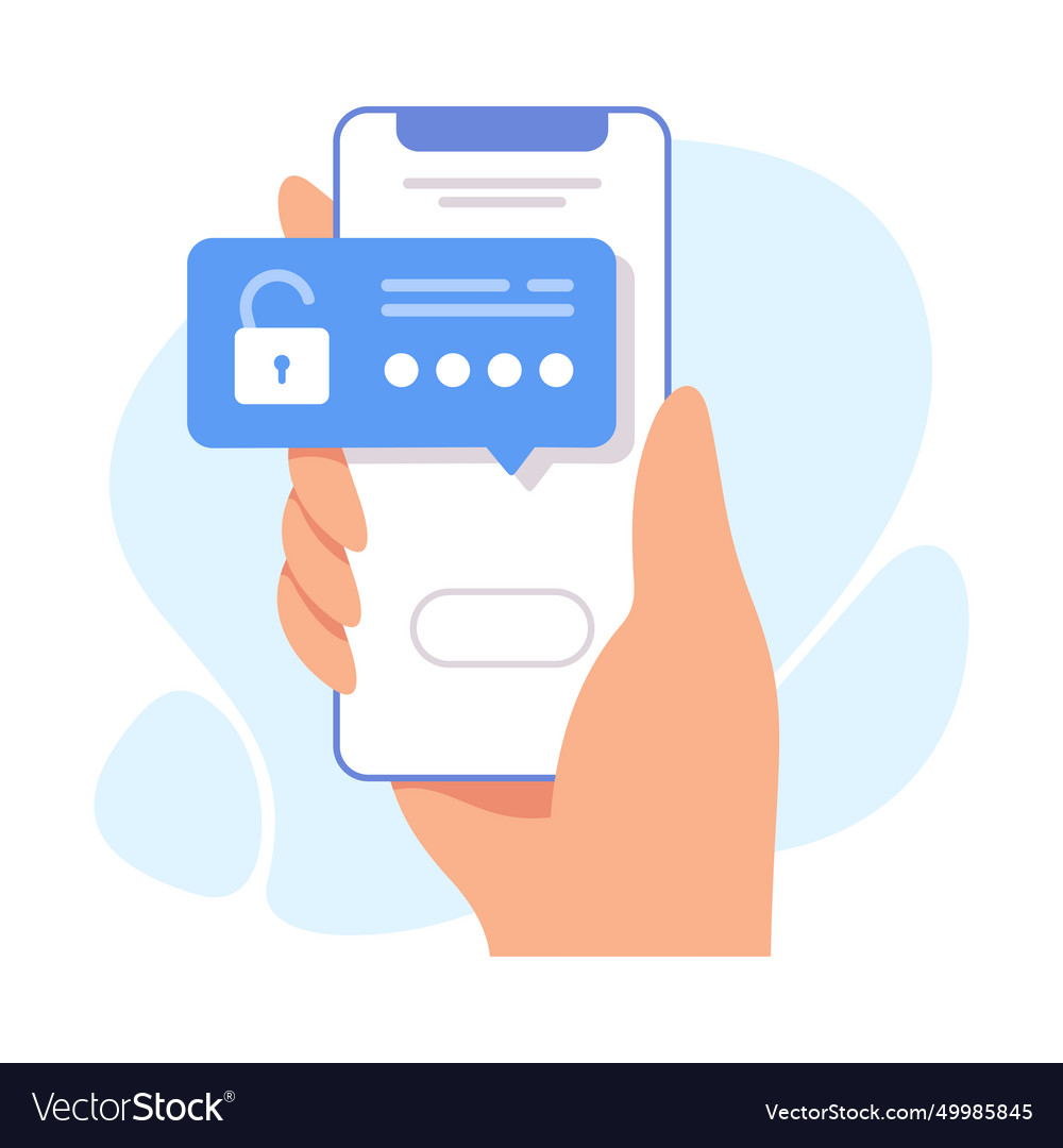 Hand hold mobile smartphone with password display vector image Hand hold mobile smartphone with password display